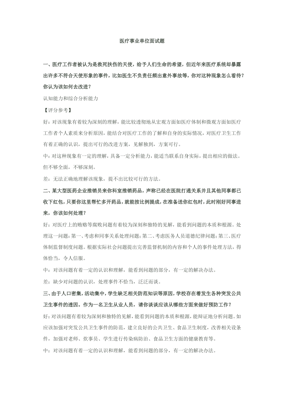历年秦皇岛医疗系统事业单位招聘面试真题题型解析_第1页