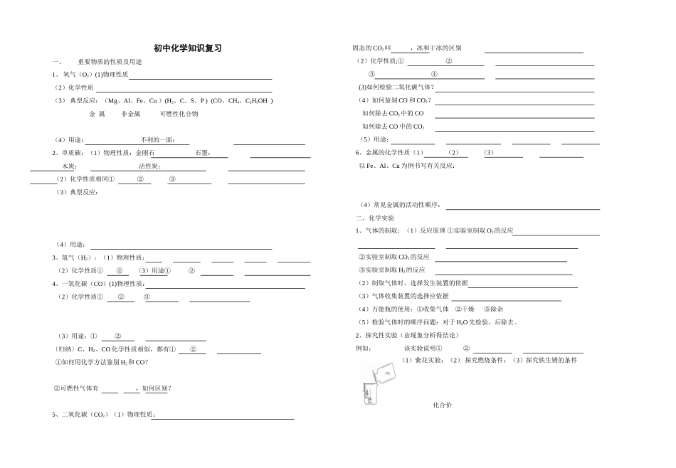 初中上学期化学知识复习_第1页
