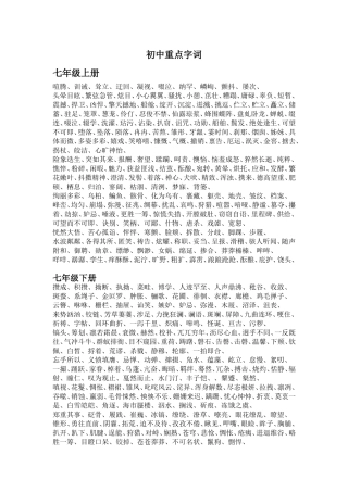 初中重点生字词表