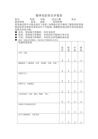 躯体化症状自评量表
