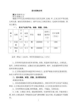 苗木采购合同范本-