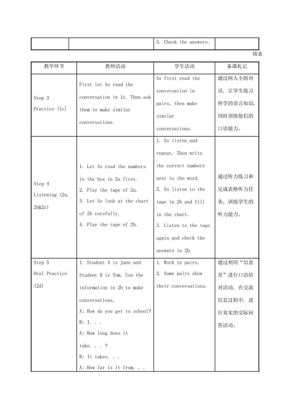 版七年级英语下册 Unit 3 How do you get to school教案 （新版）人教新目标版-（新版）人教新目标版初中七年级下册英语教案_第3页