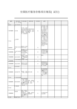 全国医疗服务价格项目规范(2001)