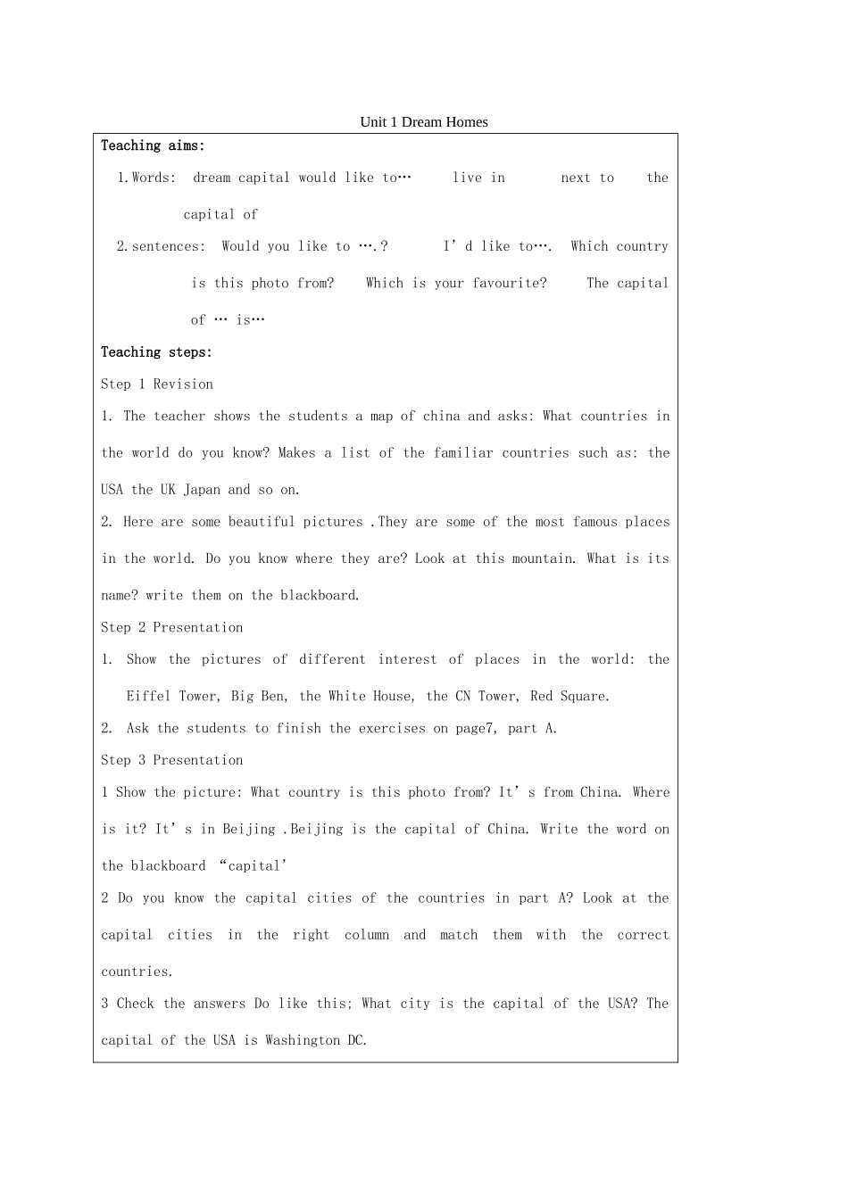 秋七年级英语下册 Unit 1 Dream Homes CW教案 （新版）牛津版-（新版）牛津版初中七年级下册英语教案_第1页