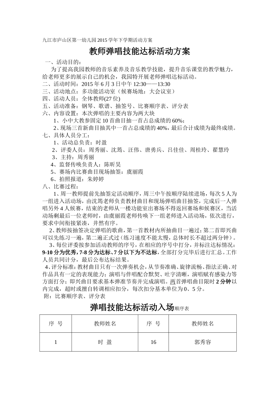 教师弹唱技能比赛活动方案及评分表_第1页