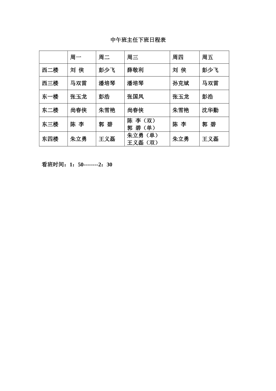 中午班主任下班日程表_第1页