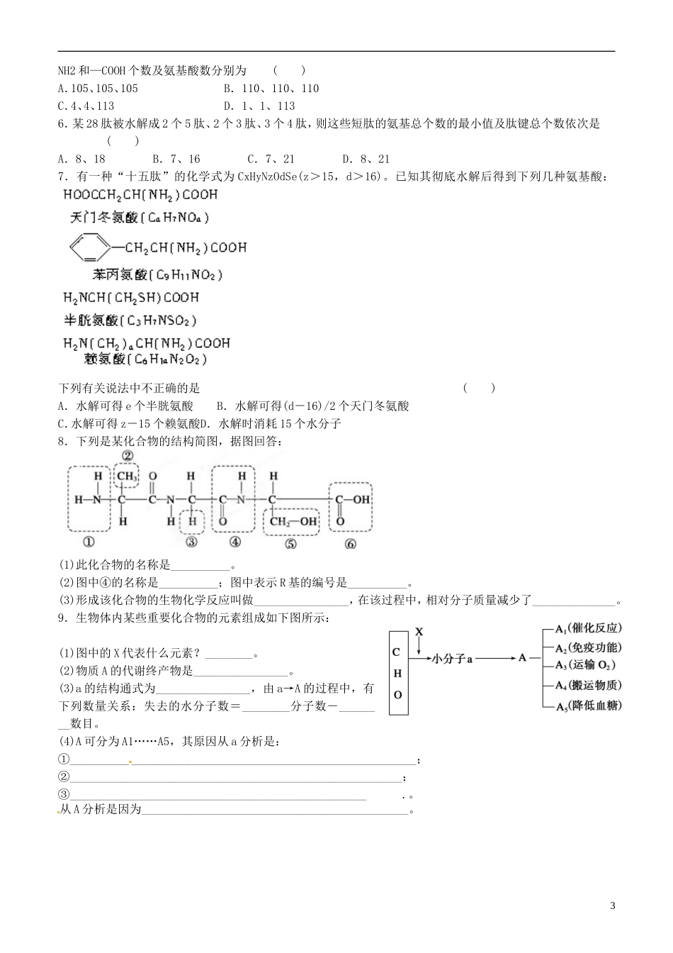 山东省平邑县曾子学校高中生物 第2章第2节 生命活动的主要承担者 蛋白质（二）学案 新人教版必修1 _第3页