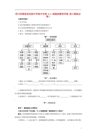 四川省雷波县民族中学高中生物 6.4 细胞的癌变学案 新人教版必修1