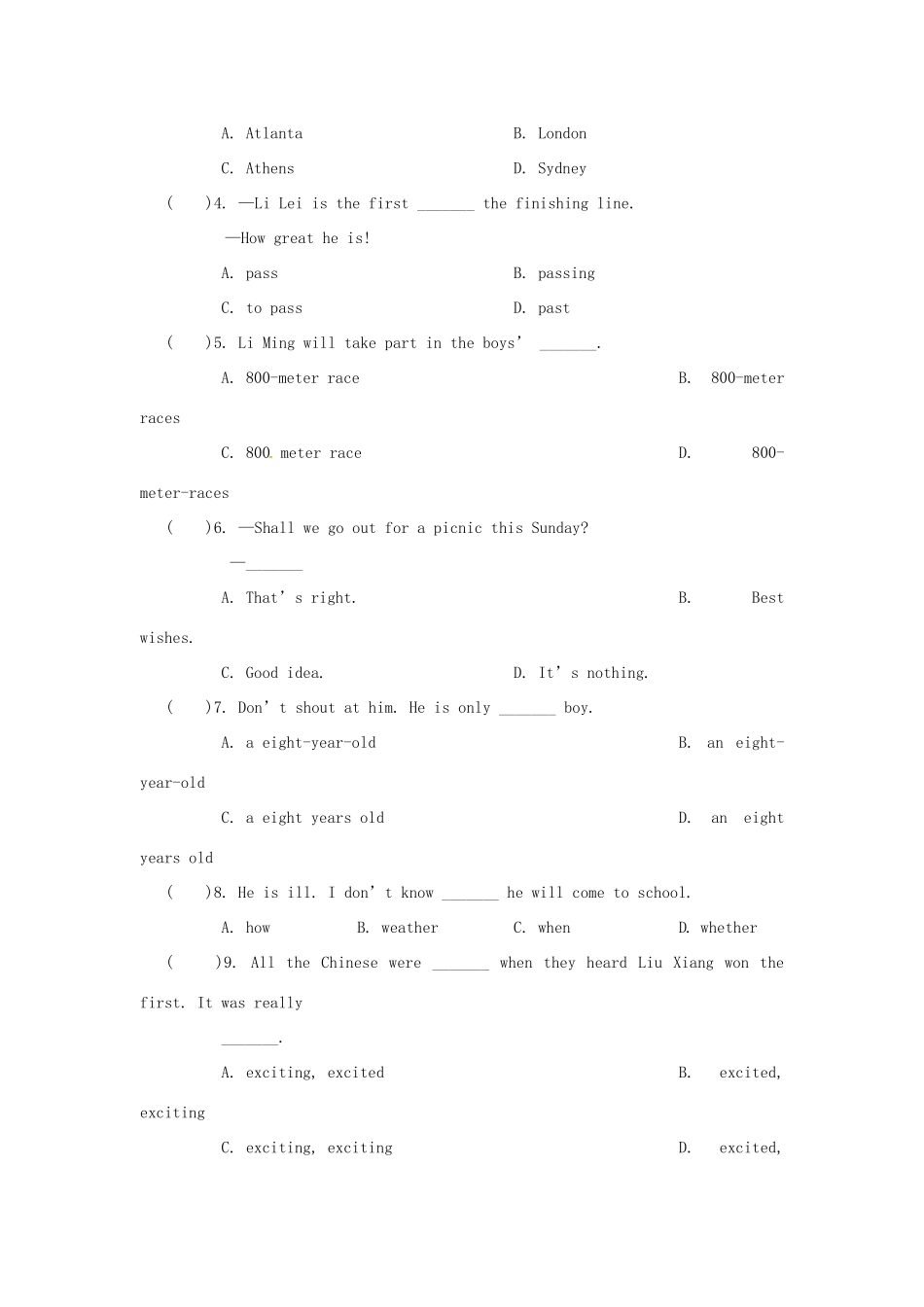 福建省长汀县第四中学八年级英语上册 Unit 1 Playing Sports Topic 3测试题 （新版）仁爱版_第3页