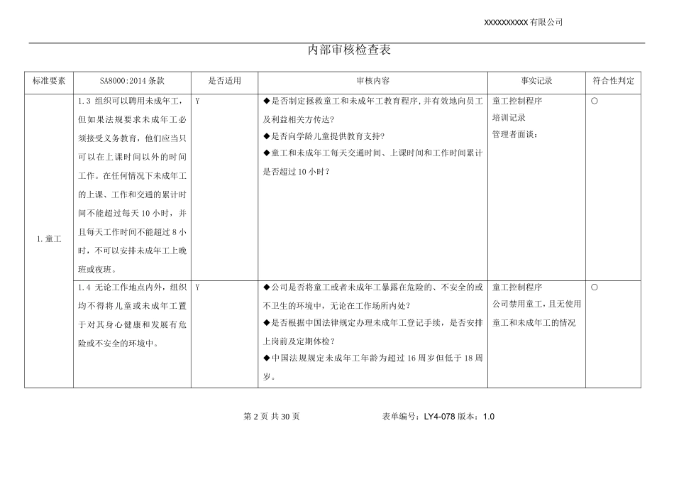 内审检查表-SA8000：2014_第2页