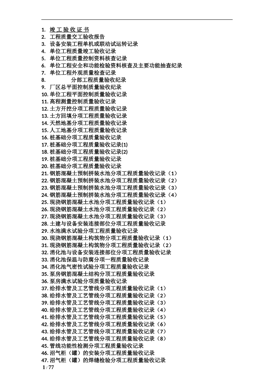 精心整理的城市污水处理厂工程质量验收记录表-全套表格-(1)_第1页