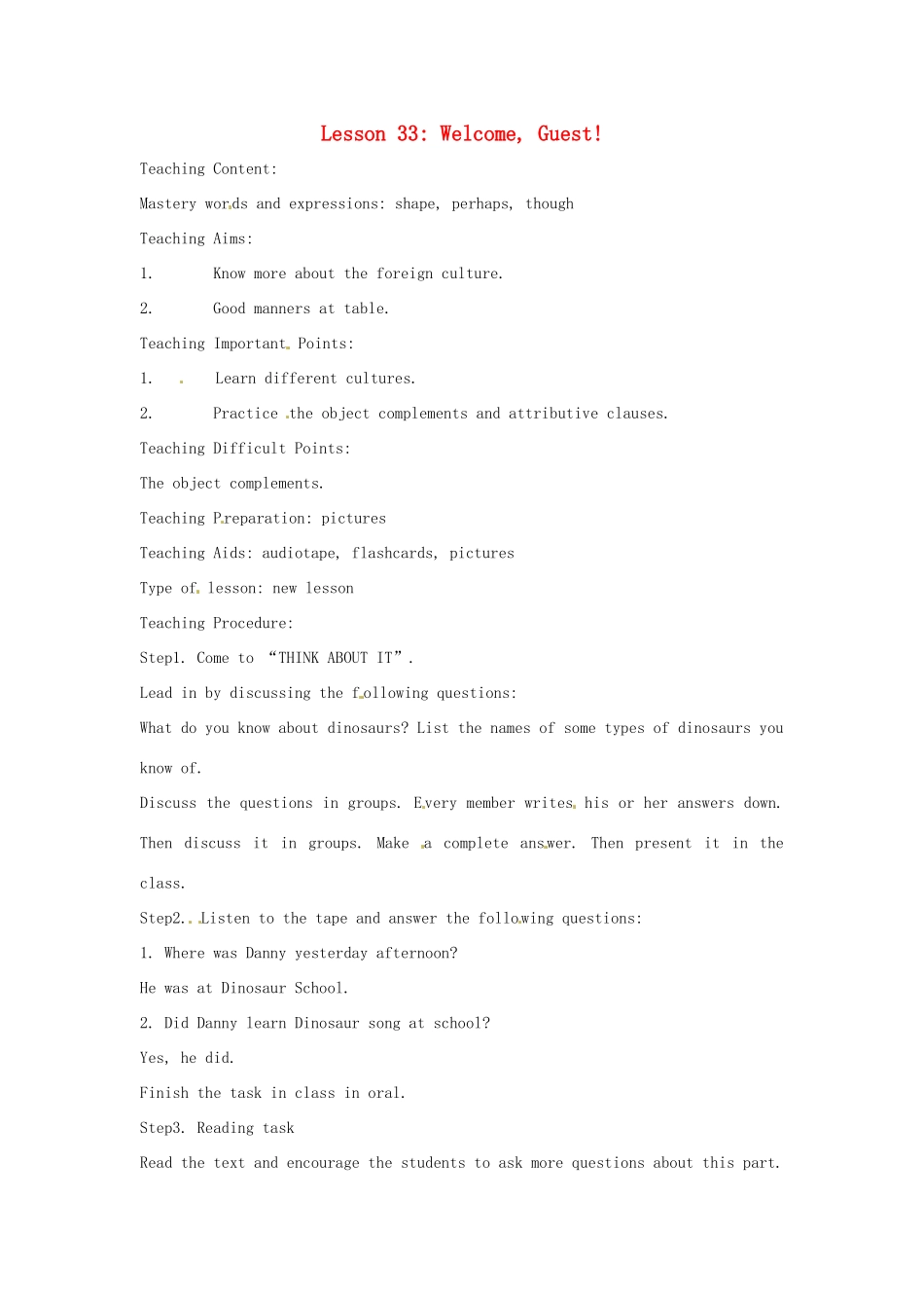 英语：Unit 5 Culture Shapes Us Lesson 1英文教案（冀教版九年级下）_第1页