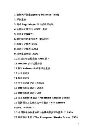 康复评定量表汇总
