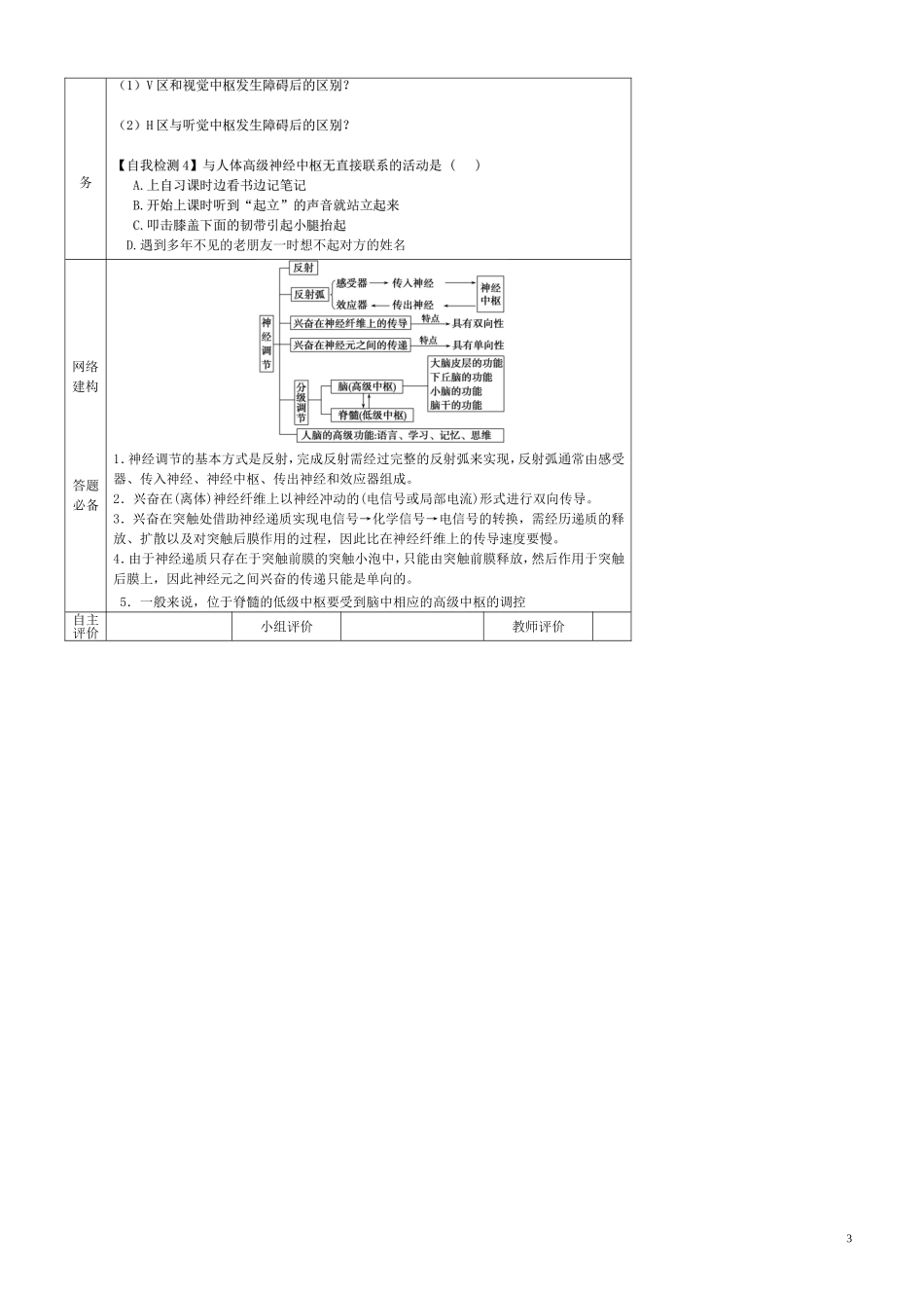 高中生物 2.1通过神经系统的调节（第1课时）导学案 新人教版必修3-新人教版高二必修3生物学案_第3页