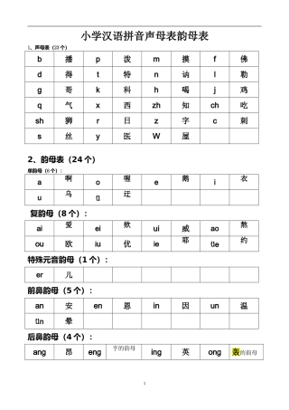 全新小学生声母表和韵母表易学