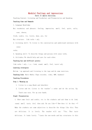 畅优新课堂春八年级英语下册 Module 1 Feelings and impressions Unit 1 It smells delicious教案 （新版）外研版-（新版）外研版初中八年级下册英语教案