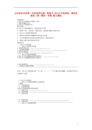 山东省沂水县第一中学高考生物一轮复习 DNA分子的结构、复制及基因（第1课时）学案 新人教版
