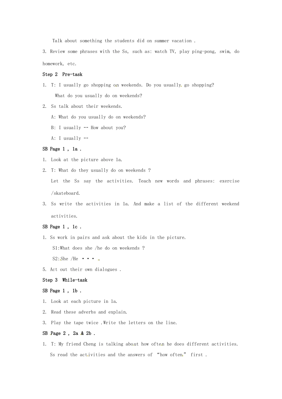 浙江省泰顺县罗阳二中八年级英语上册《Unit 1 How do you exercise》教案1 人教新目标版_第2页
