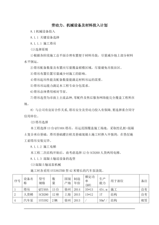 劳动力、-机械设备和材料投入计划