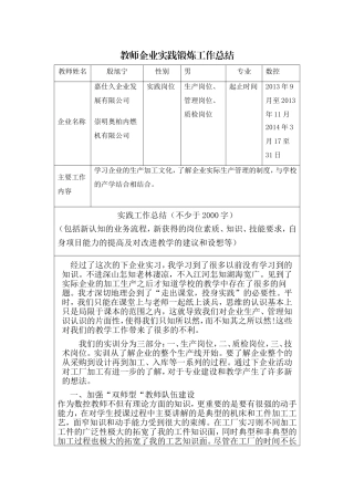 教师企业实践锻炼工作总结