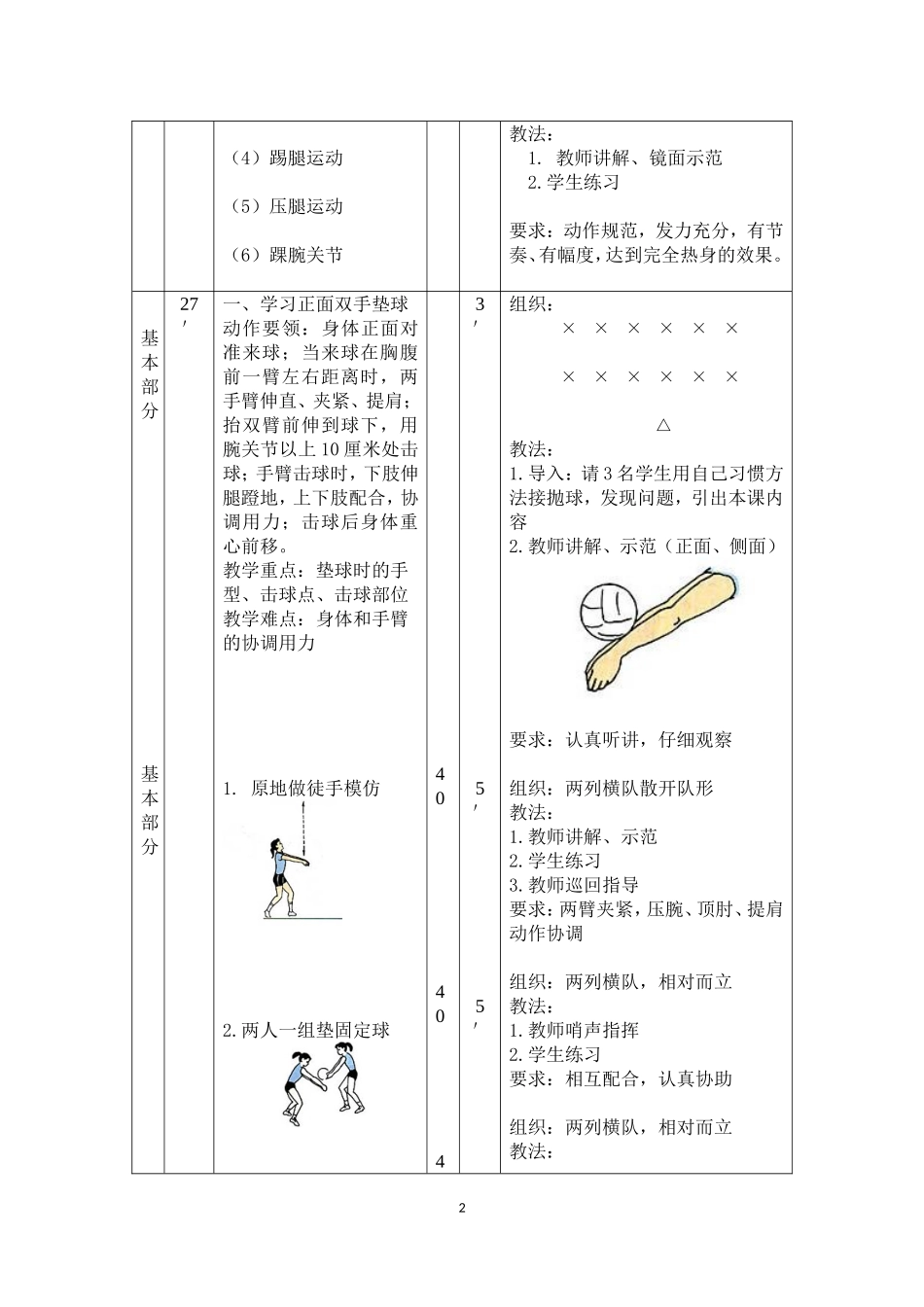 排球正面双手垫球教学设计(含教案)_第3页