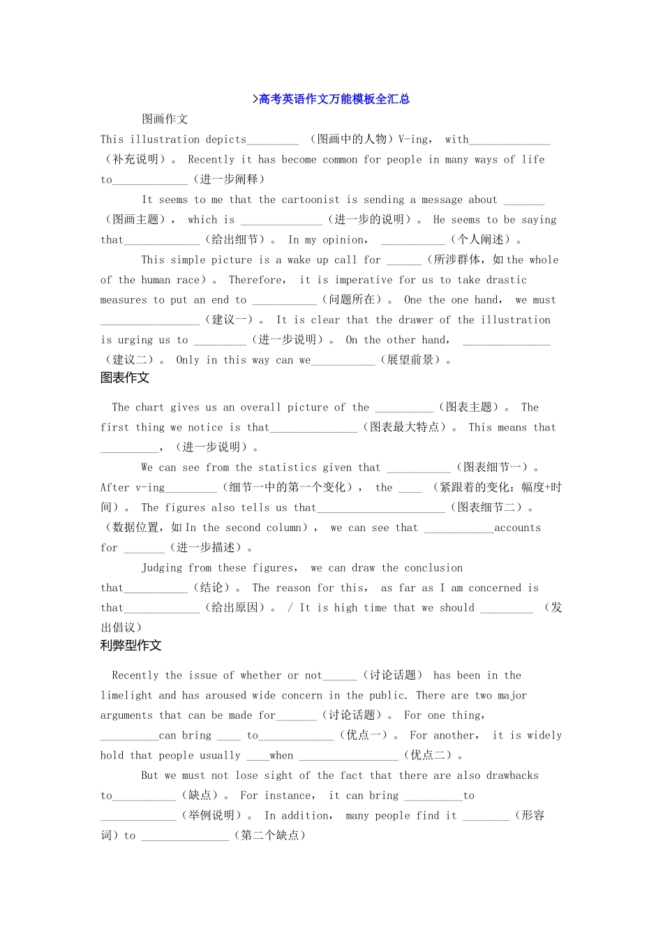 2014年高考英语作文万能模板全汇总_第1页