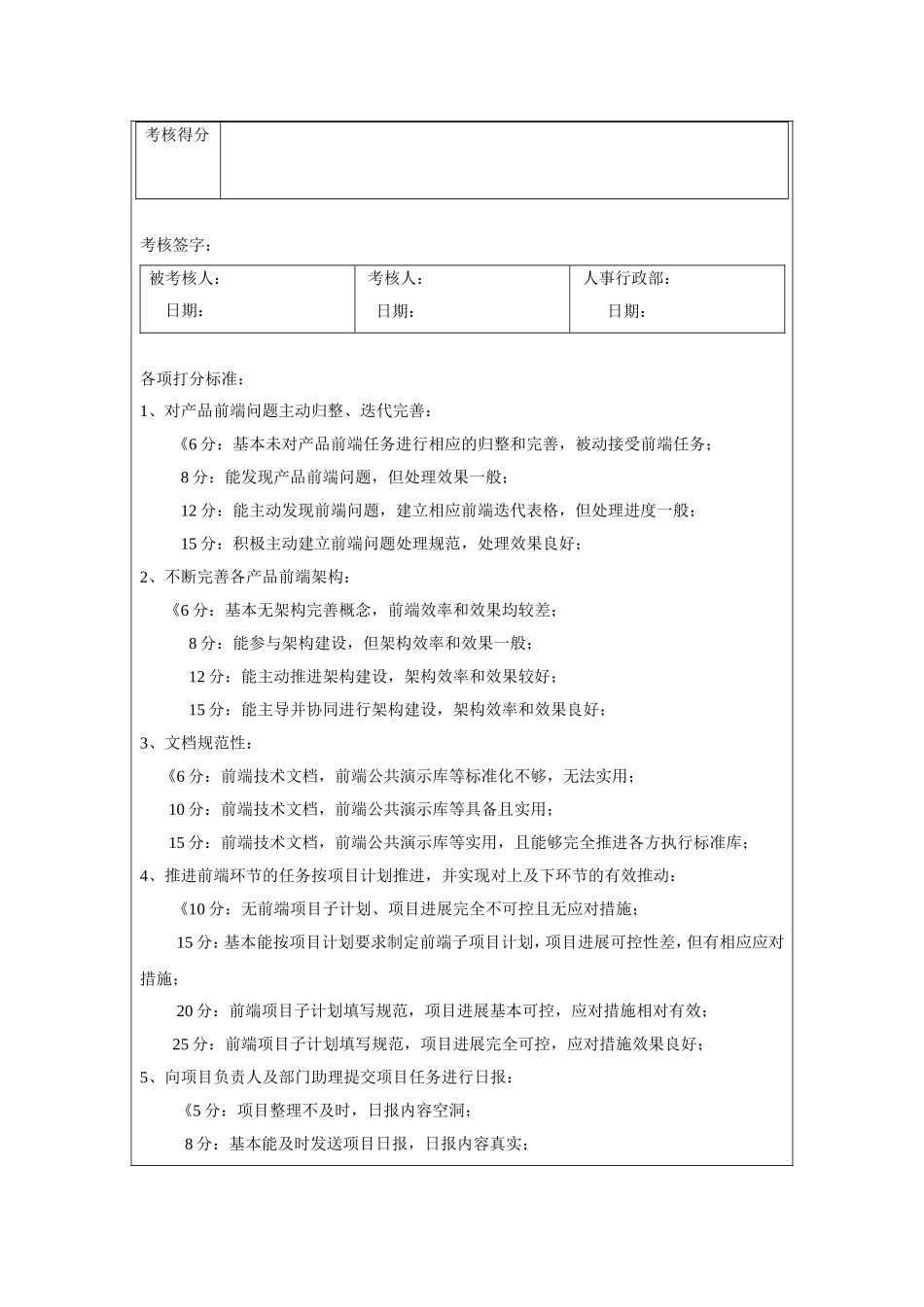 前端工程师岗绩效考核方案_第2页
