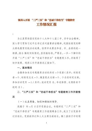 开展三严三实和忠诚干净担当专题教育工作情况汇报