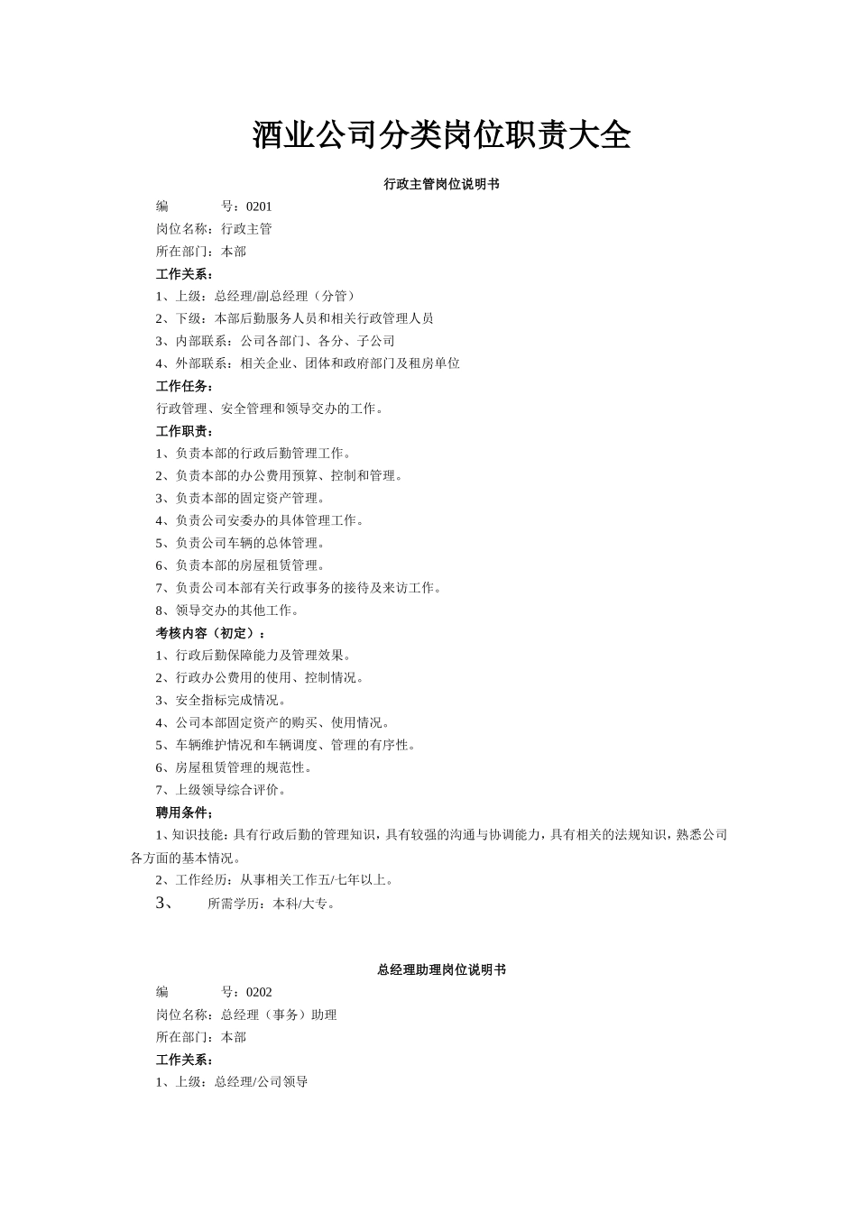 酒业公司岗位职责分类大全_第1页