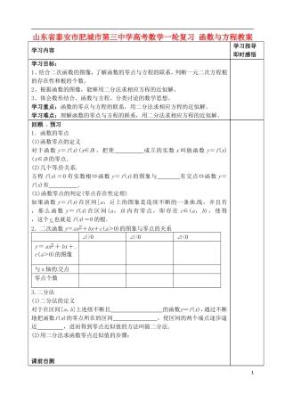 山东省泰安市肥城市第三中学高考数学一轮复习 函数与方程教案