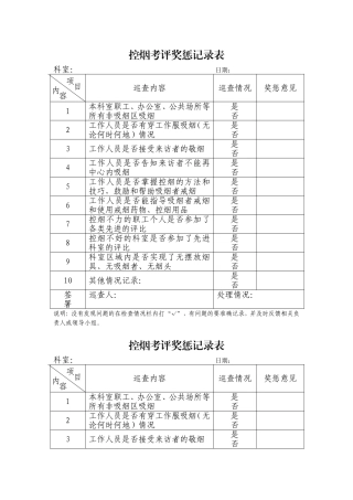 控烟考评奖惩记录表