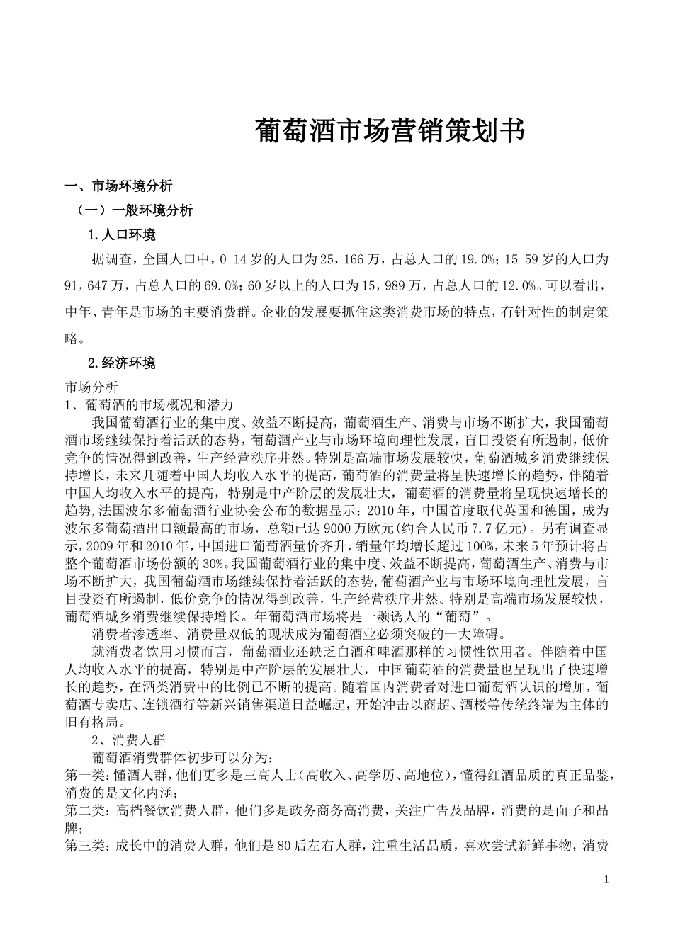 葡萄酒市场营销策划书_第1页