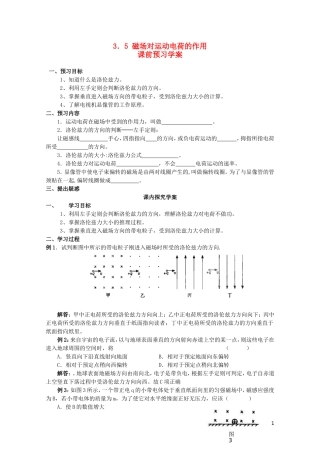高中物理 3.5磁场对运动电荷的作用力学案 新人教版选修3-1-新人教版高二选修3-1物理学案