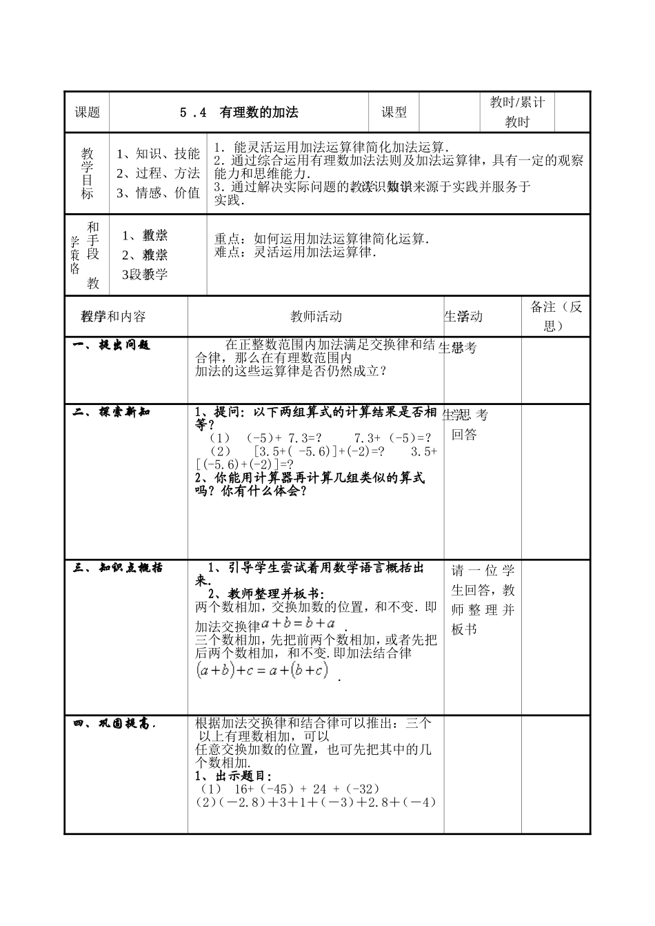 有理数的加法（金泽中学张向平）_第1页