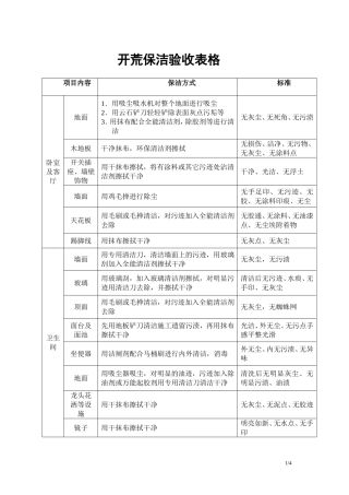 开荒保洁验收表格