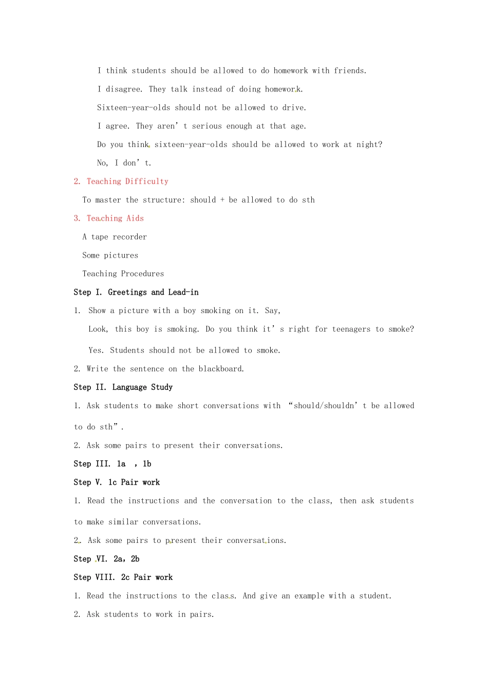 辽宁省开原五中九年级英语《Unit 3 Teenagers should be allowed to choose their own clothes》教案 人教新目标版_第2页
