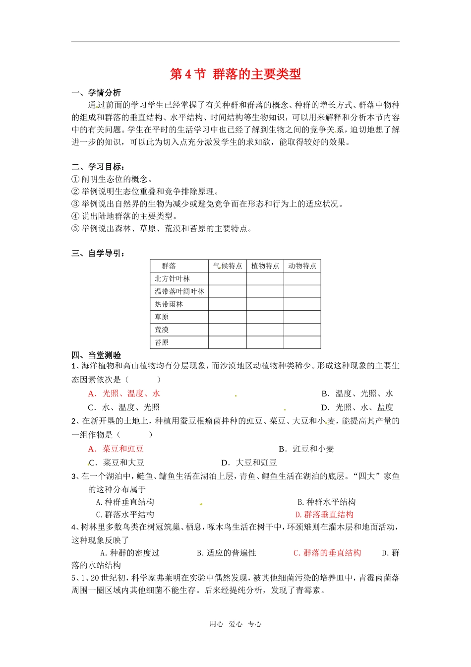 高中生物： 54 群落的主要类型（学案）浙科版必修3_第1页