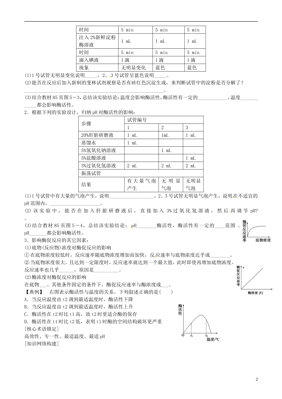 山东省平邑县曾子学校高中生物 第6章第2课时 酶的特性学案 新人教版必修1 _第2页
