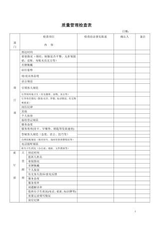 酒店质检表格