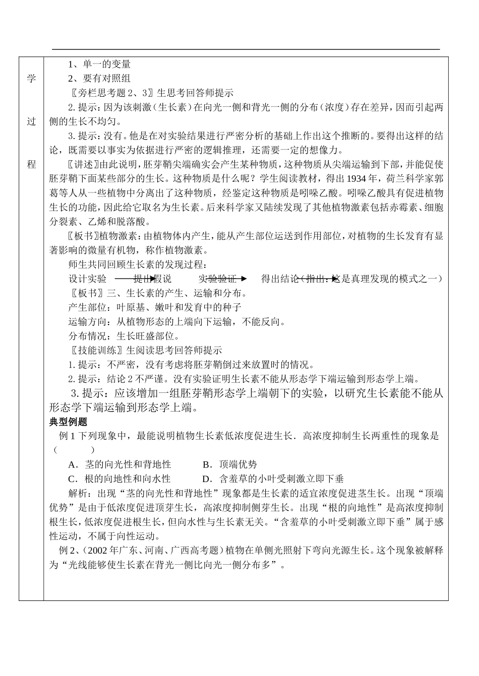 江苏省后塍高中生物教学案一体化6（生长素的生理作用) 人教版选修二_第3页