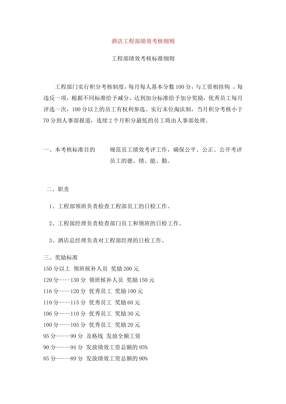 酒店工程部绩效考核细则_第1页