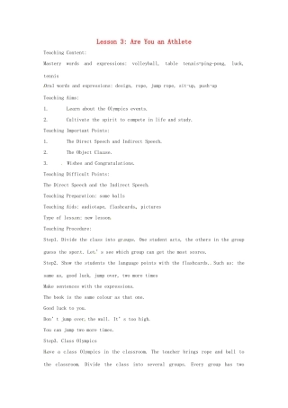 英语：Unit 1 The Olympics Lesson 3英文教案（冀教版九年级上）