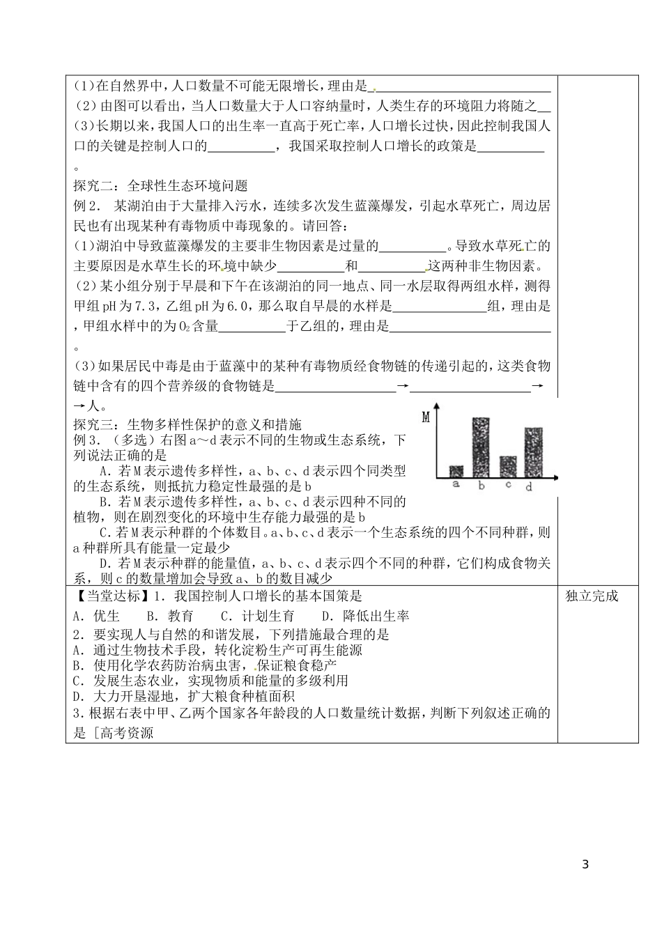山东省泰安市肥城市第三中学高中生物 生态环境的保护学案 新人教版必修2_第3页