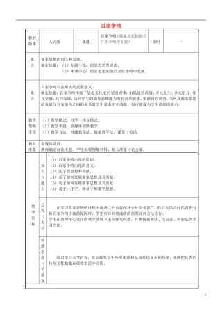 高中历史 百家争鸣教学设计 人民版必修3-人民版高二必修3历史教案