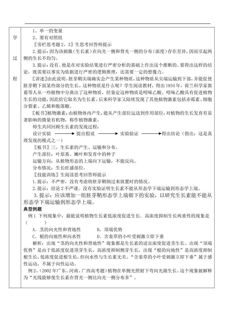 江苏省后塍高中生物教学案一体化5（生长素的生理作用)  人教版_第3页