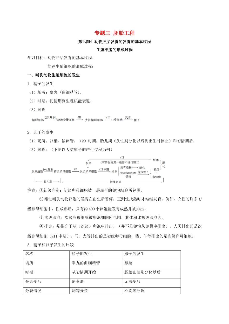 江苏省徐州市高考生物总复习 选考专题三 胚胎工程学案-人教版高三全册生物学案_第1页