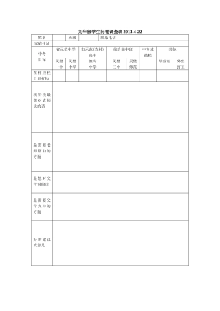 九年级学生问卷调查表