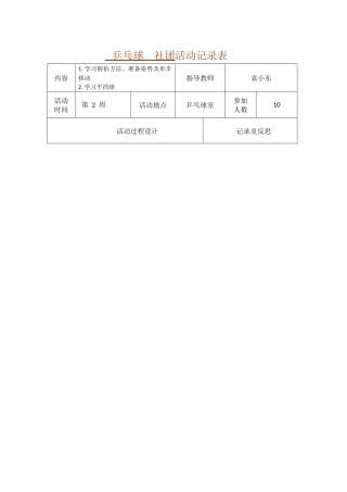 乒乓球--社团活动记录表