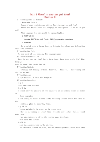 福建省长泰县第一中学七年级英语下册《Unit 1 Where’s your pen pal from》Section A教案2 人教新目标版