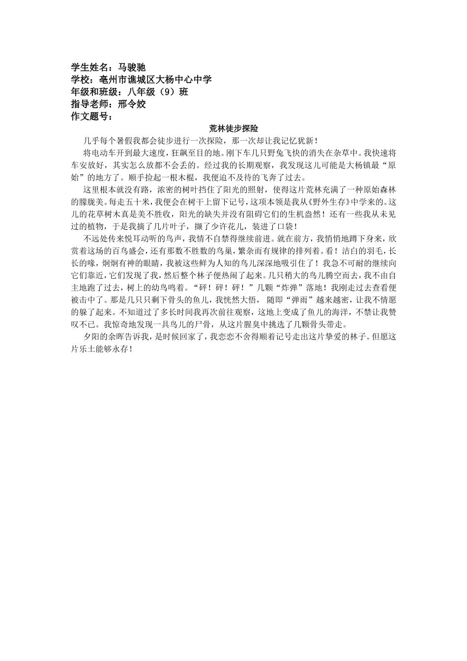 马骏驰+荒林徒步探险_第1页